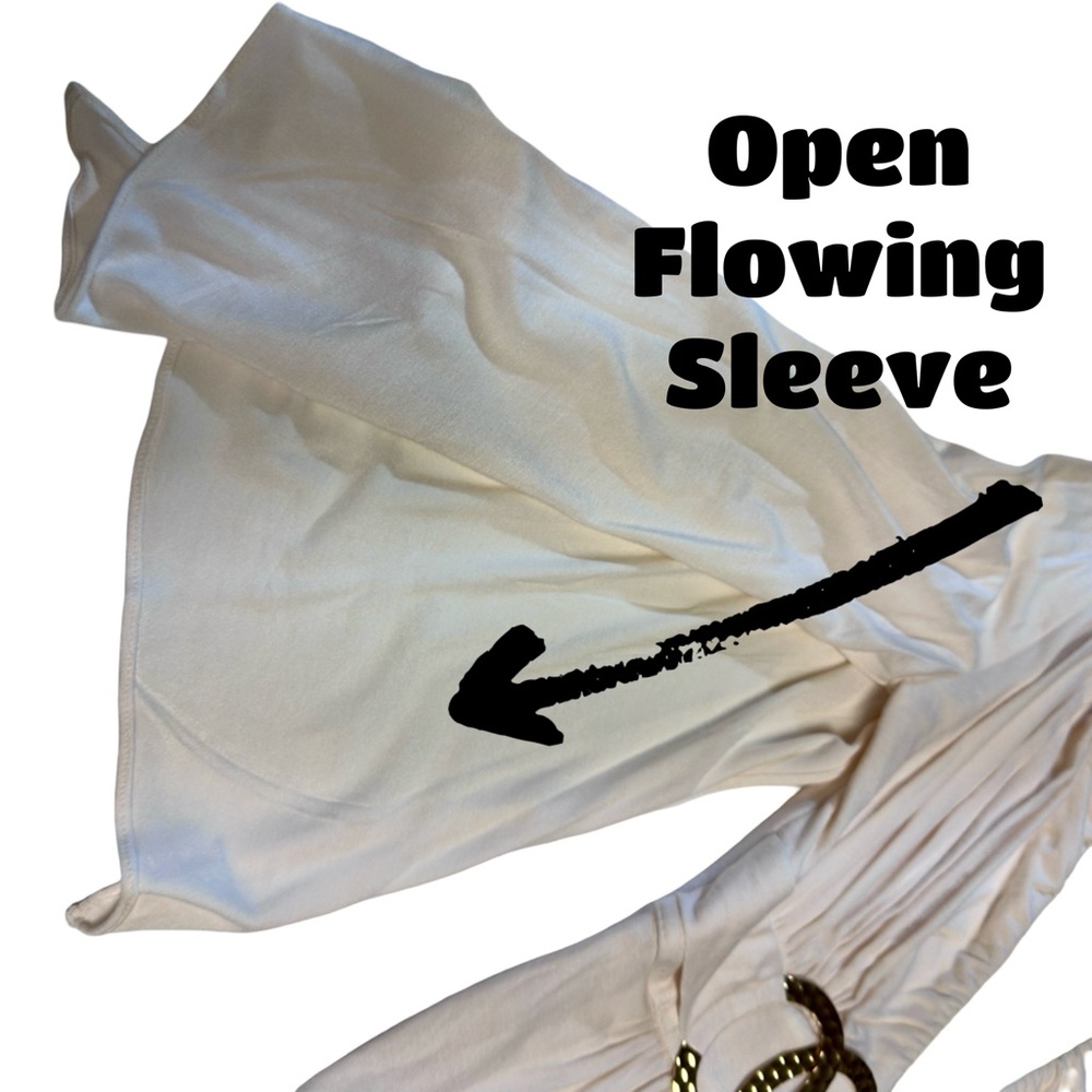 NWT Sky Cream Blouse with Open Flowing Sleeves &‎ Gold Belted Accents Size Small - Picture 10 of 12